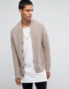 Asos Cashmere Mix Clean Cardigan With High Neck - Brown