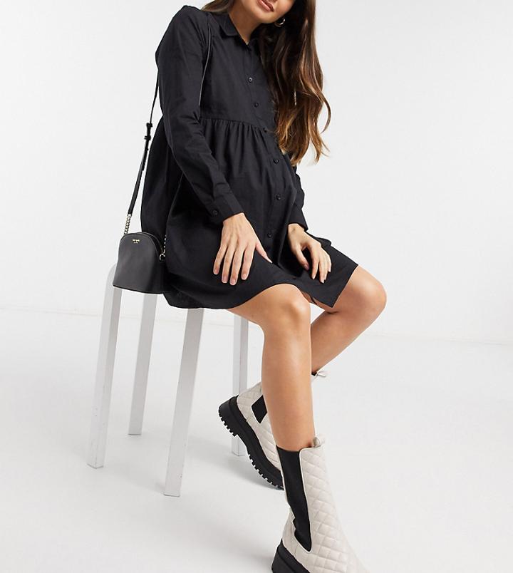 Asos Design Maternity Cotton Mini Smock Shirt Dress In Black