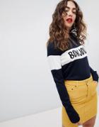 Asos Design Sweater With French Slogan-navy