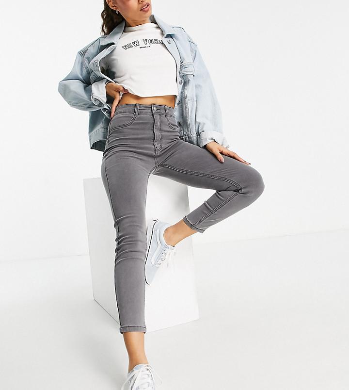 Pull & Bear Petite High Waisted Ultra Skinny Basic Jean In Gray-grey