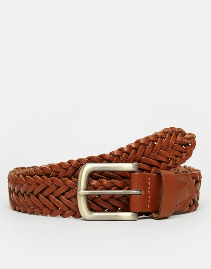 Asos Leather Plaited Belt In Tan - Tan