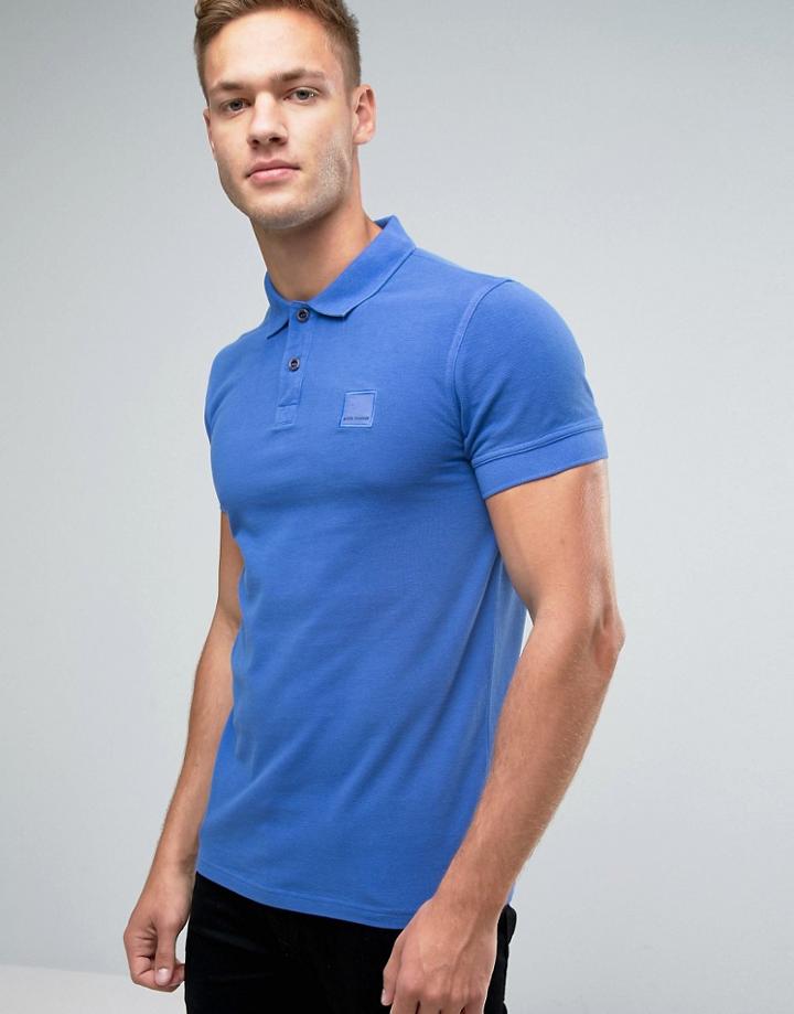 Boss Orange Pascha Slim Logo Polo Washed Pique - Blue