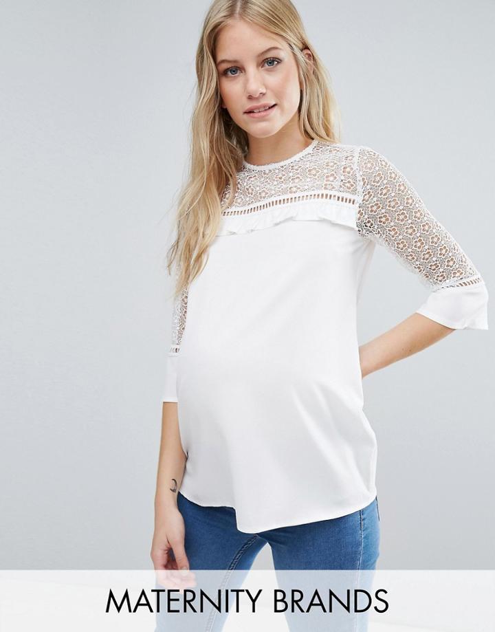 New Look Maternity Frill Lace Top - Cream