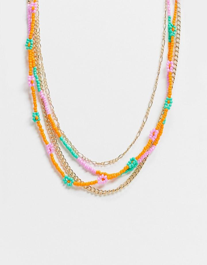 Monki Mahayla Beaded Choker Necklace In Multi