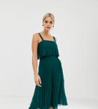 Asos Design Tall Double Layer Pleated Cami Midi Dress-green