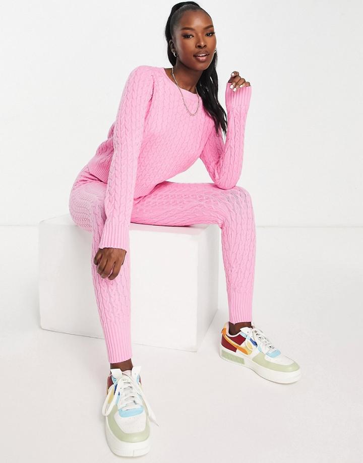 Qed London Cable Knit Sweater And Leggings Set In Pink