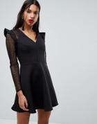 River Island Mesh Sleeve Skater Dress-black