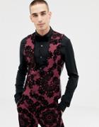Twisted Tailor Super Skinny Waistcoat With Contrast Flocking - Red