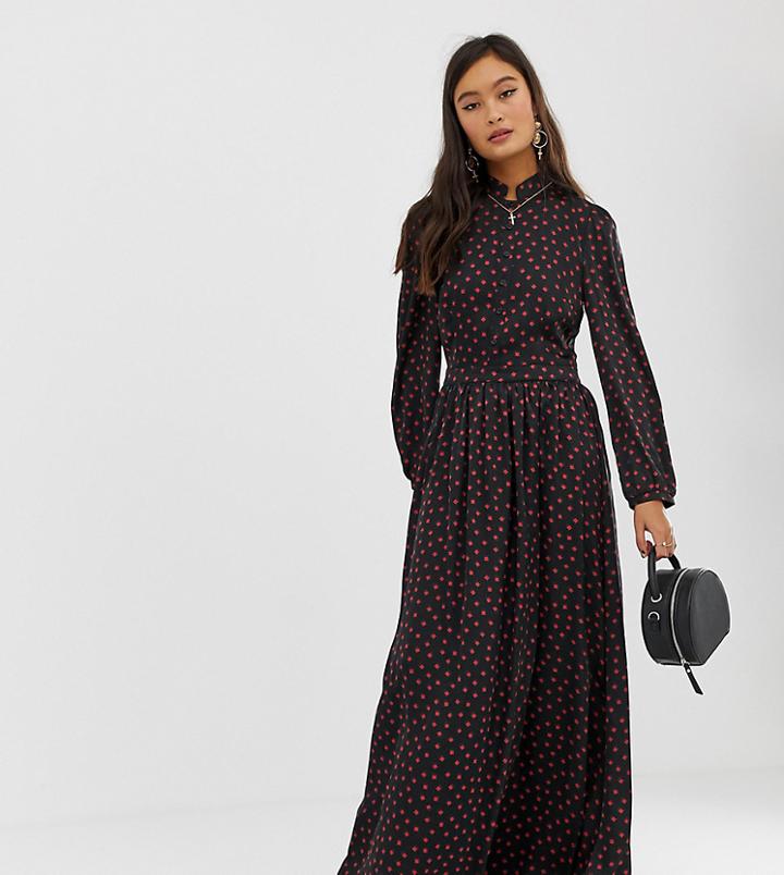 Glamorous Maxi Shirt Dress With Pleated Skirt In Ladybird Print Satin