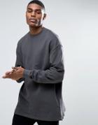 Asos Oversized Longline Sweatshirt With Side Zips - Black