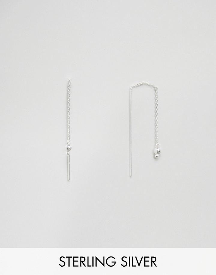 Asos Sterling Silver Mini Ball Chain Through Earrings - Silver