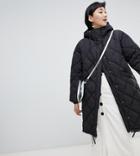 Monki Quilted Lightweight Coat With Hoodie In Black - Black