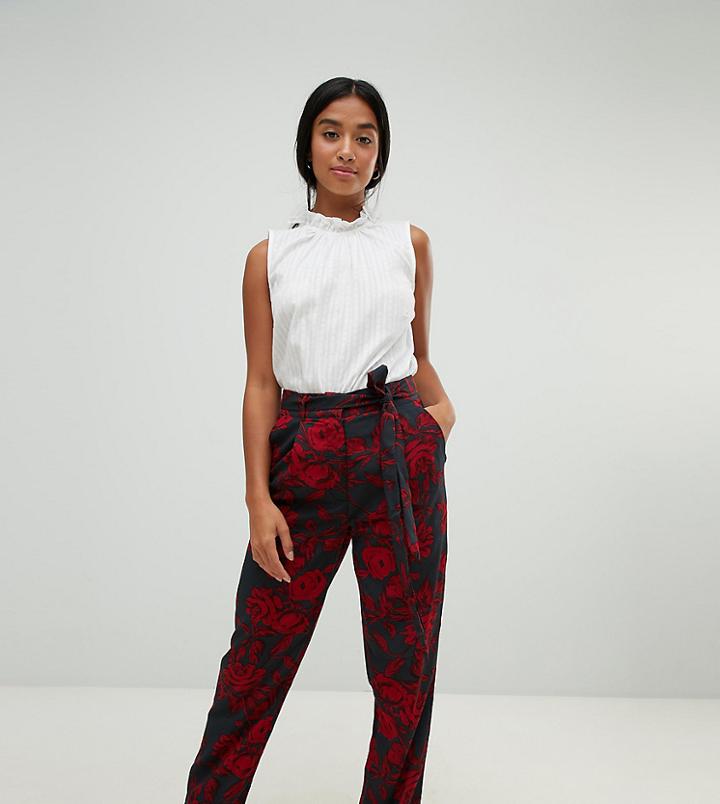 Parisian Petite Floral Wide Leg Pants - Red