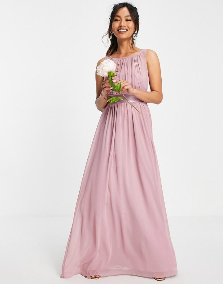 Little Mistress Bridesmaids Tie Waist Maxi Dress In Pink