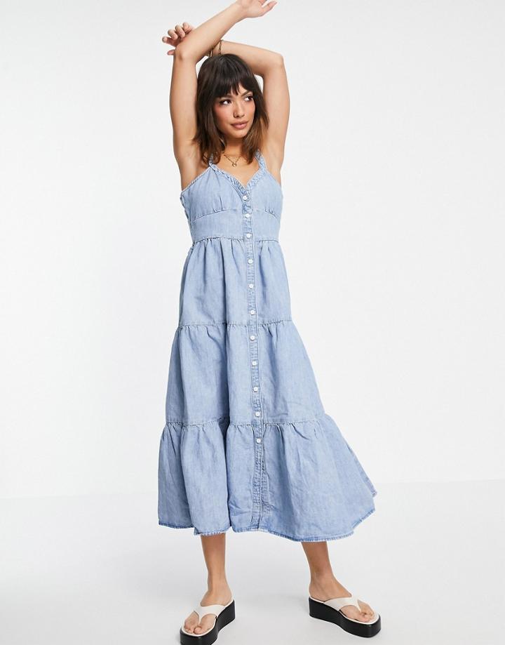 Levi's Tiered Denim Maxi Dress In Blue-blues