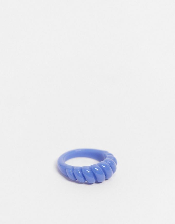 Asos Design Ring With Twist Design In Blue Plastic-blues