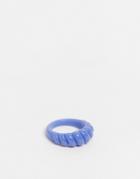 Asos Design Ring With Twist Design In Blue Plastic-blues