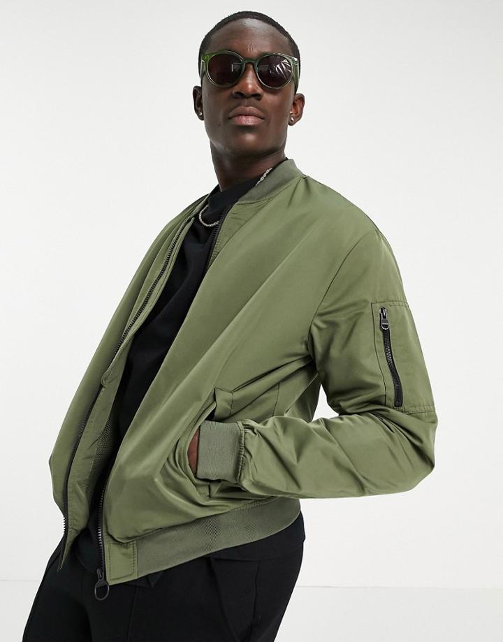 Pull & Bear Bomber Jacket In Green