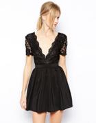 Club L Skater Dress With With Scalloped Lace - Black