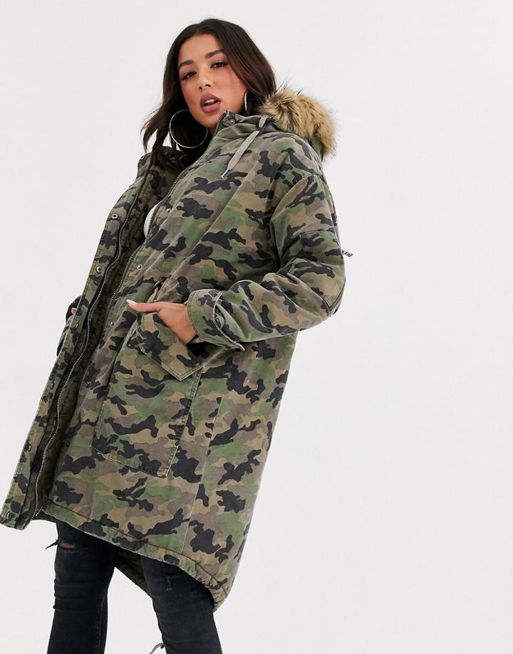 Asos Design Washed Camo Parka-multi