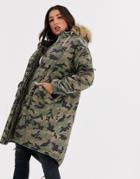 Asos Design Washed Camo Parka-multi