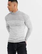 Asos Design Knitted Sweater In Breton Stripe In White-gray