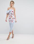 True Violet Asymmetric One Shoulder Dress In Floral Print - Multi