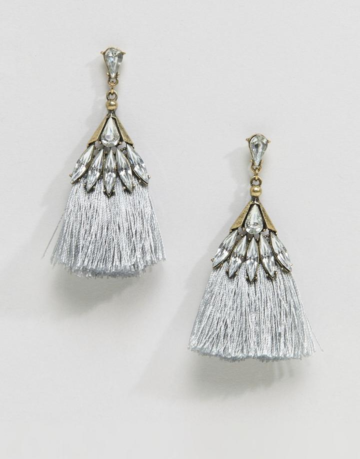 Missguided Crystal Tassle Earring In White - White