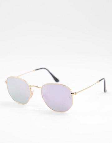 Ray-ban Hexagonal Sunglasses In Gold With Purple Lens