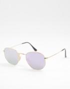 Ray-ban Hexagonal Sunglasses In Gold With Purple Lens