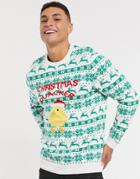 Asos Design Knitted Christmas Sweater With Duck Jacquard-green