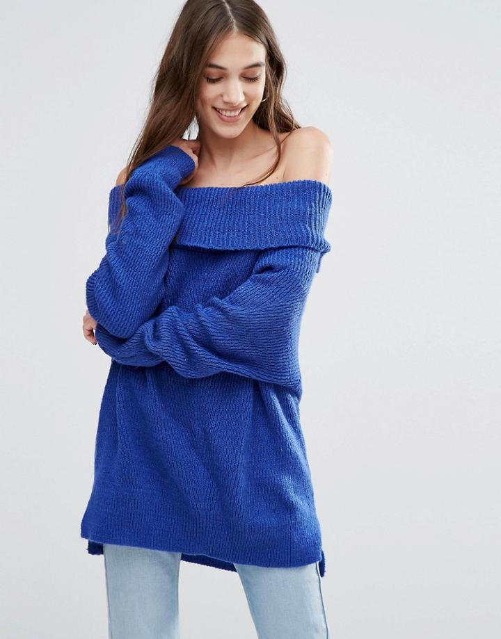 Daisy Street Off Shoulder Sweater - Blue