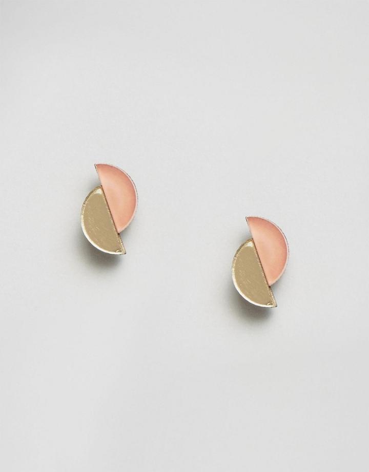 Wolf & Moon Split Circle Stud Earrings - Gold