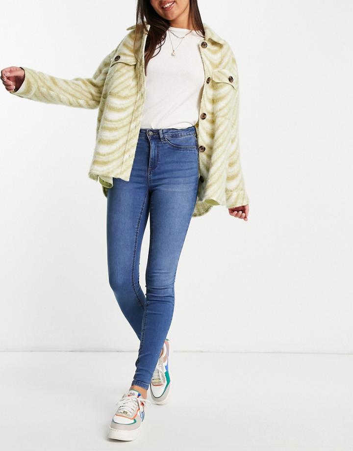 Noisy May Callie High Waist Skinny Jeans In Light Blue Wash