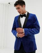 Burton Menswear Velvet Blazer In Cobalt Blue - Blue