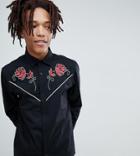 Reclaimed Vintage Inspired Western Shirt With Rose Embroidery - Black