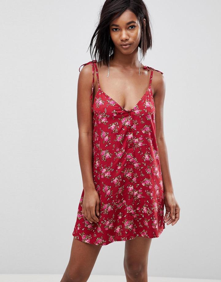 Motel Tie Shoulder Cami Dress In Vintage Floral - Red
