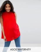 Asos Maternity High Neck Blouse With Sheered Bib - Red