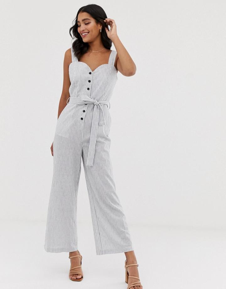 Y.a.s Buttoned Detail Tie Waist Jumpsuit - Cream