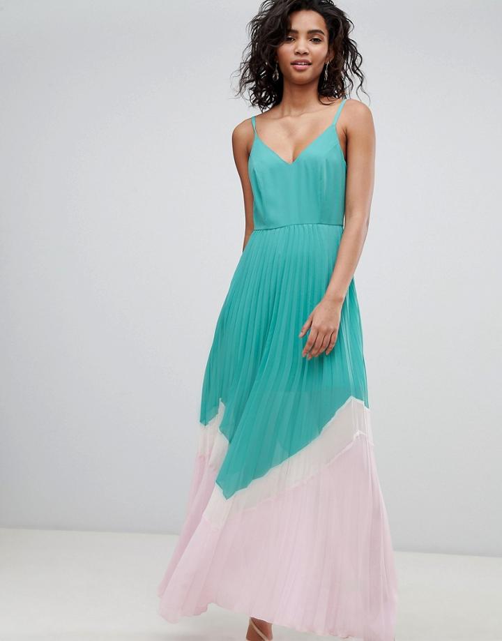 Asos Design Color Block Pleated Maxi Dress - Multi