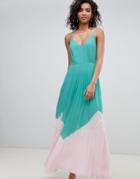 Asos Design Color Block Pleated Maxi Dress - Multi