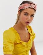 Asos Design Headband With Knot Front In Vintage Cut Out Shape Print - Multi