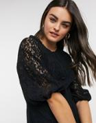 Asos Design Button Front Godet Mini Dress In Lace In Black
