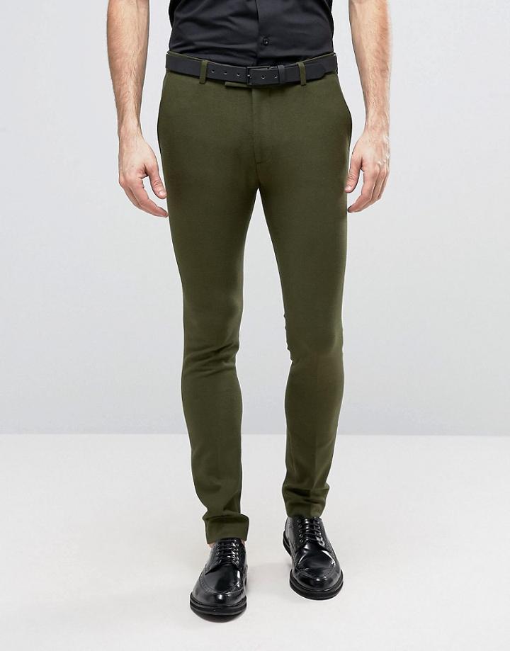 Asos Super Skinny Wool Feel Heritage Smart Pants In Khaki - Green