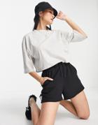 Asos Design Clean Boxy Crop T-shirt In Gray Heather-white