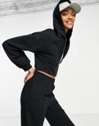 Asos Design Tracksuit Cropped Hoodie And Sweatpants With Pintuck In Black