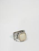 Asos Burnished Signet Ring With Gray Stone - Silver