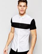 Asos Skinny Shirt With Contrast Sleeve Cut And Sew - White