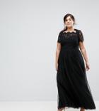 Chi Chi London Plus Maxi Tulle Dress With Lace Up Back - Black