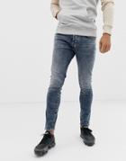 Chasin' Iggy Nash Marble Wash Skinny Jean In Mid Blue - Blue